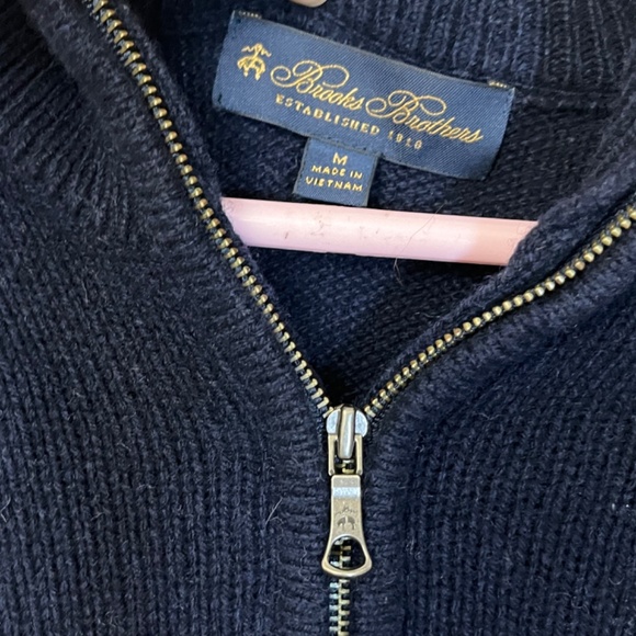 Brooks Brothers 100% Wool Zip Pullover Sweater - Men's Size M - Blue Tan - Picture 3 of 9